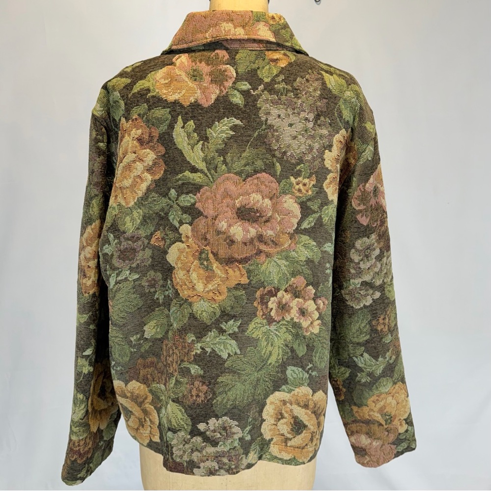 VINTAGE tapestry cottage flower garden blazer woven jacket Victorian English 90s - Picture 5 of 11